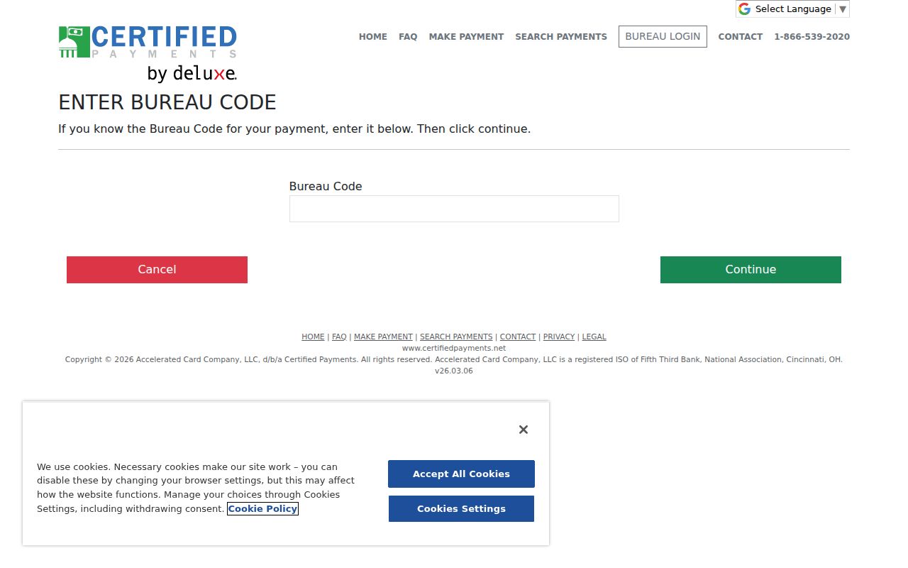 Concho County traffic warrant payment routing, Certified Payments bureau code form