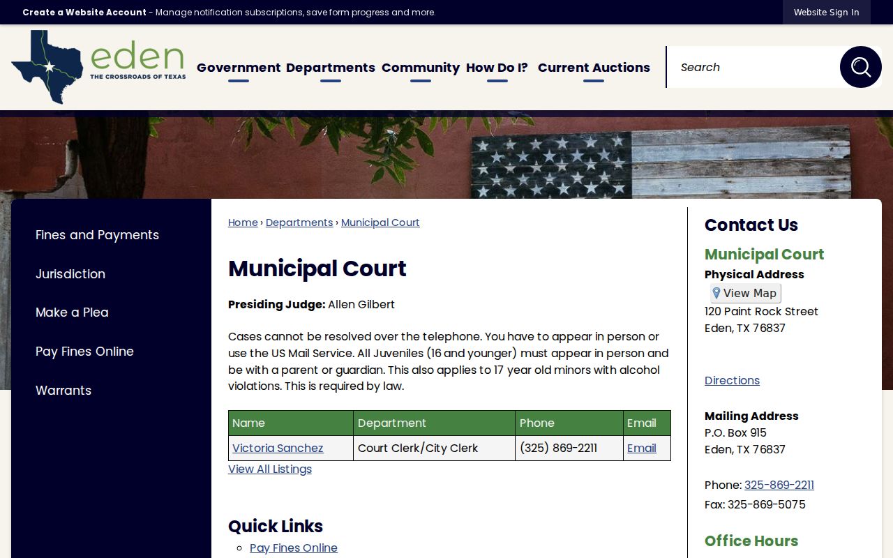 Concho County municipal warrant records, Eden Municipal Court page