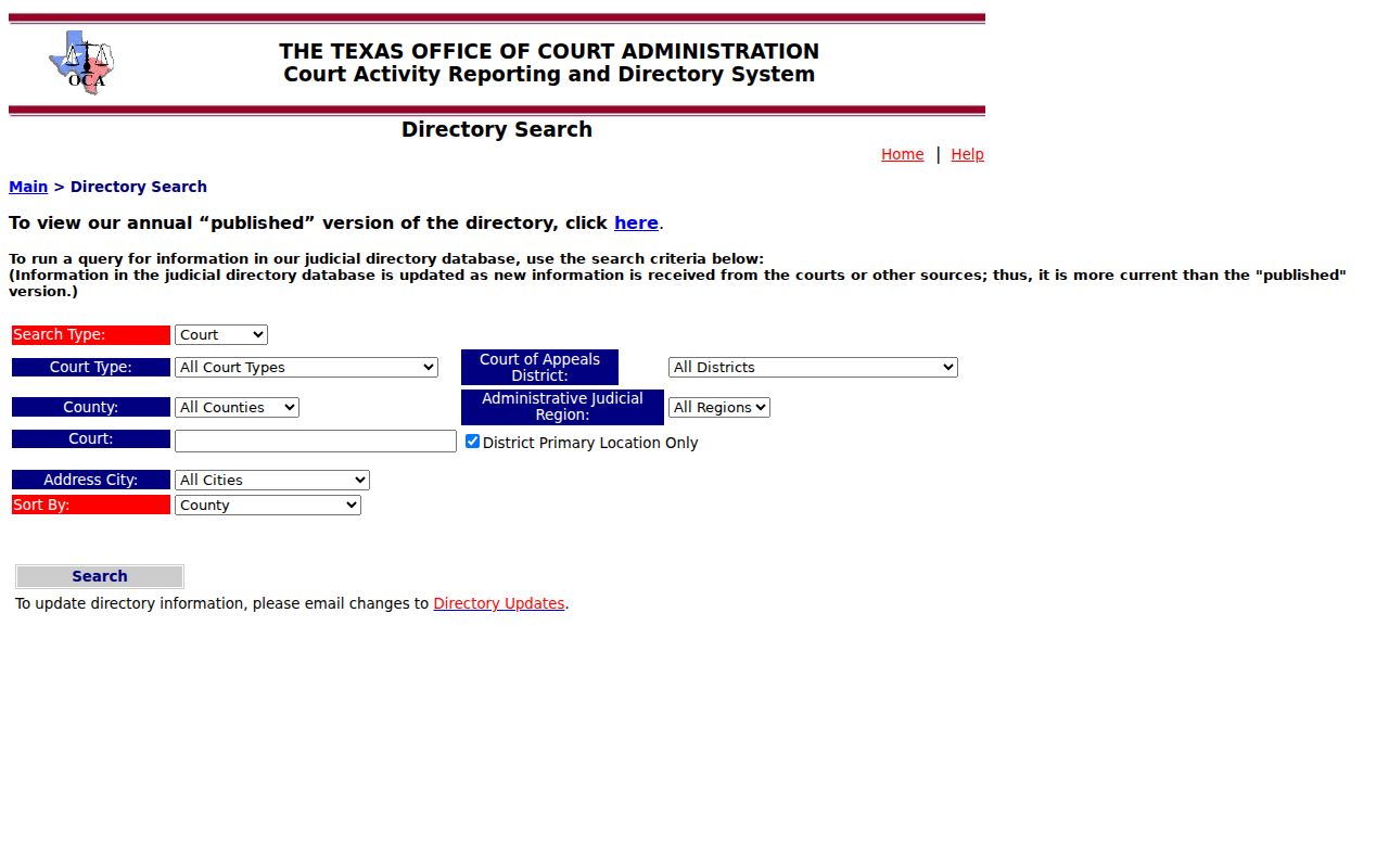 Concho County warrant search, Texas court directory search controls