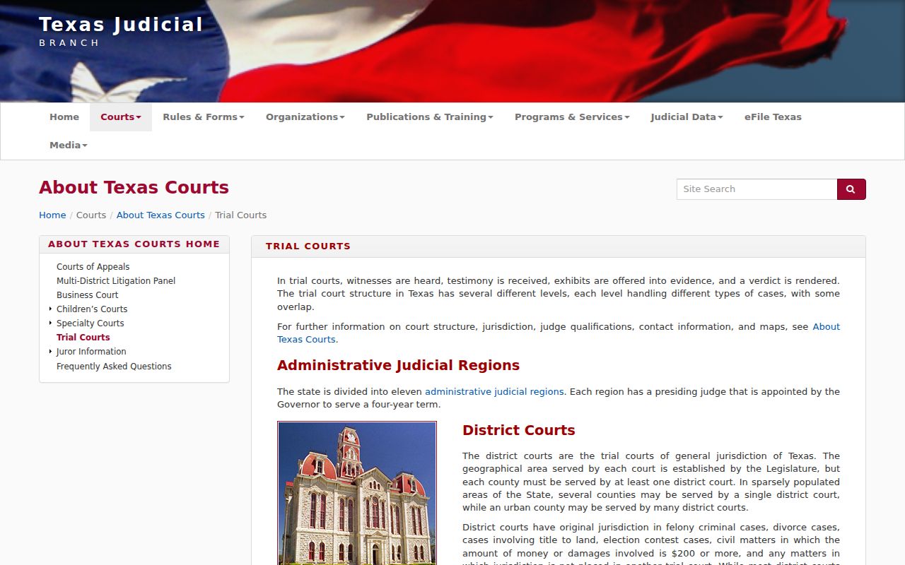 Concho County bench warrant court levels, Texas trial court jurisdiction information