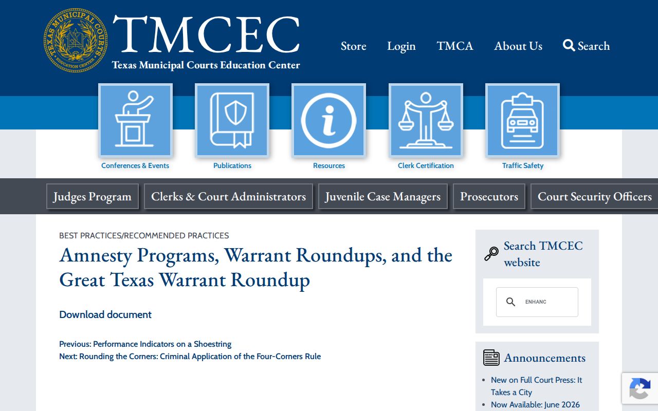 Concho County warrant roundup context, Texas municipal court amnesty information
