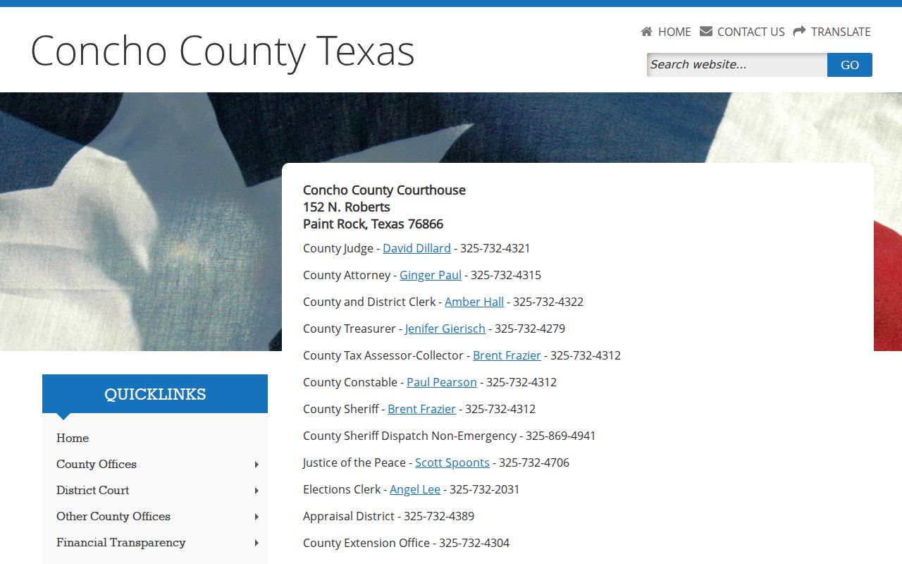 Paint Rock warrant records routing, Concho County courthouse and office contacts